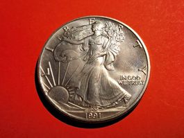 1991 AMERICAN EAGLE 1 OZ UNZE SILBER 999 LIBERTY USA!