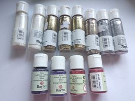 12 Stk Glitzer fein, Rayher Gold, weiss, Silber, Neu
