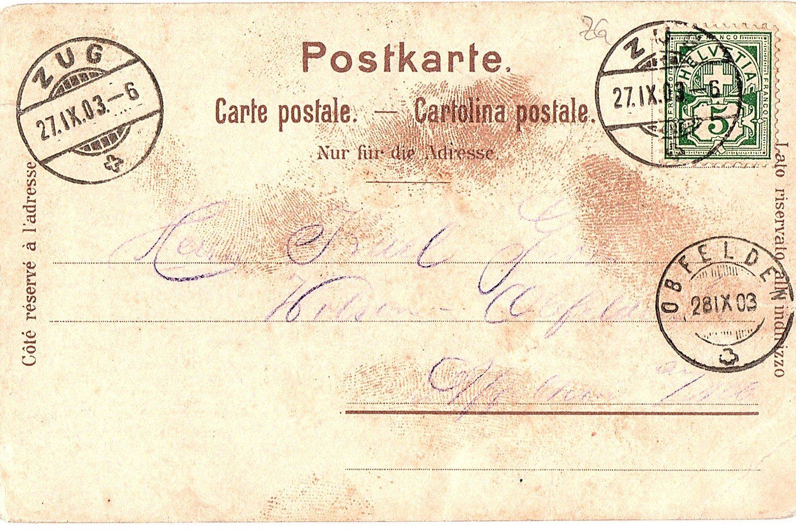 Ansichtskarten: Ansichtskarte Zugerberg 1903 – Gebraucht aus Mörschwil von aik_x8mc 1