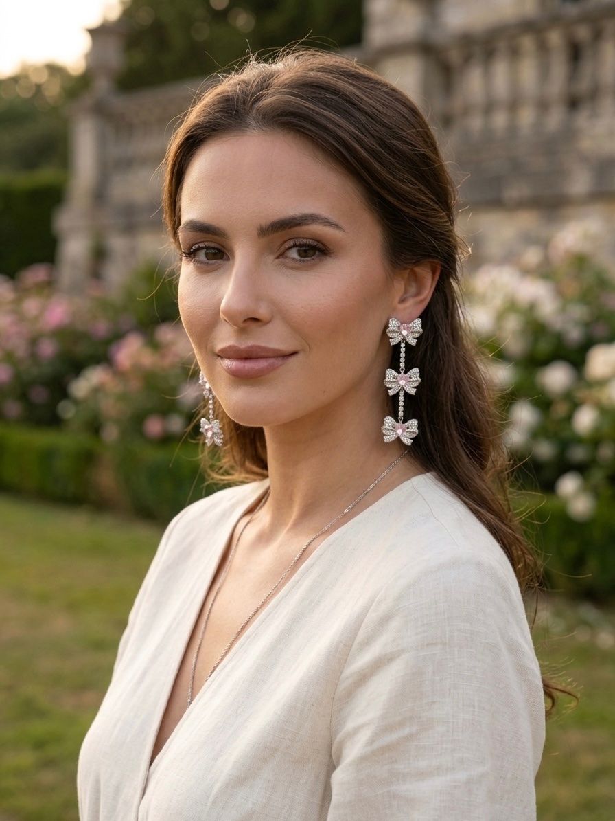 Orecchini pendenti & Orecchini a lobo: Boucles d'oreilles nœud rose cristal – Nuovo e nell'imballaggio originale da St-Maurice venduto da Sandrinette123 1