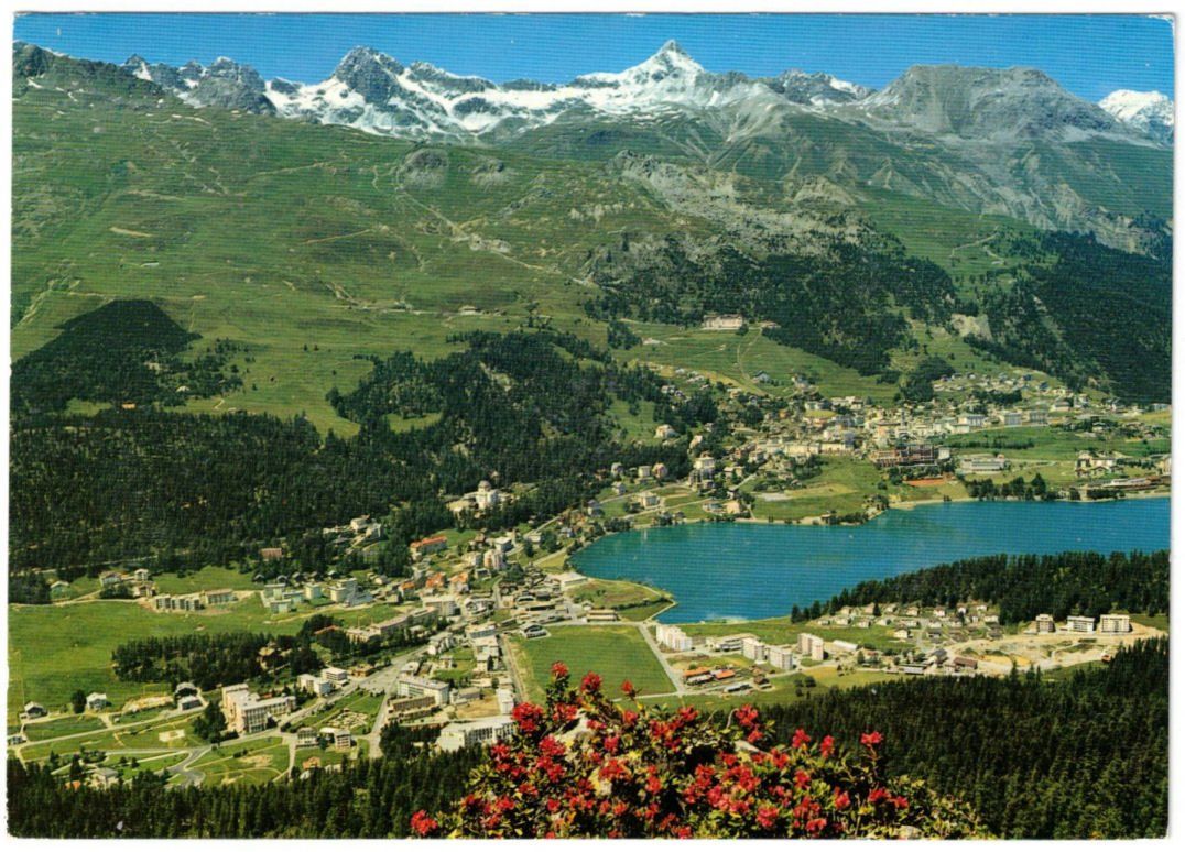 Cartoline postali: St. Moritz mit Standseilbahnen Chantarella + Corviglia – Usato da Binningen venduto da Mountainrider