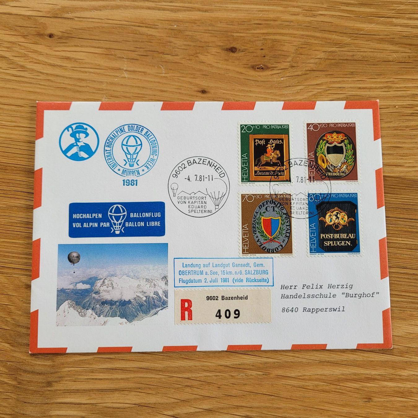 Tutti i francobolli: Ballon Schweiz 1981 Bazenheid – Usato da Biel/Bienne venduto da Destockweb