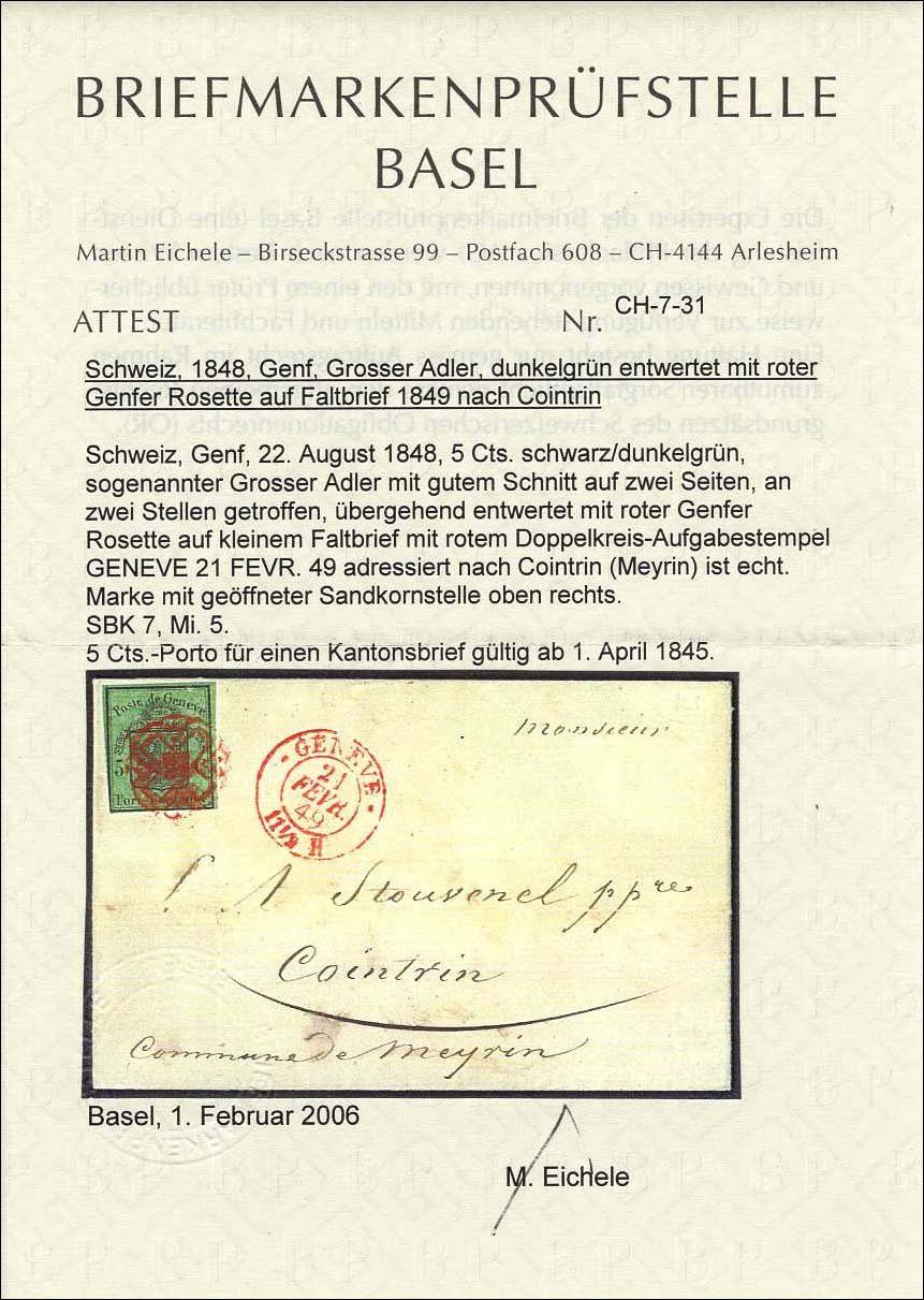 Tutti i francobolli: 1848 DUNKELGRÜNER ADLER auf Brief – Usato da Heerbrugg venduto da Swissphila 2