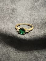 Goldring mit grünem Stein, 925 Silber vergoldet, Gr.56