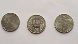 5 Fr. Münzen Jahrgänge1980-1982-1987