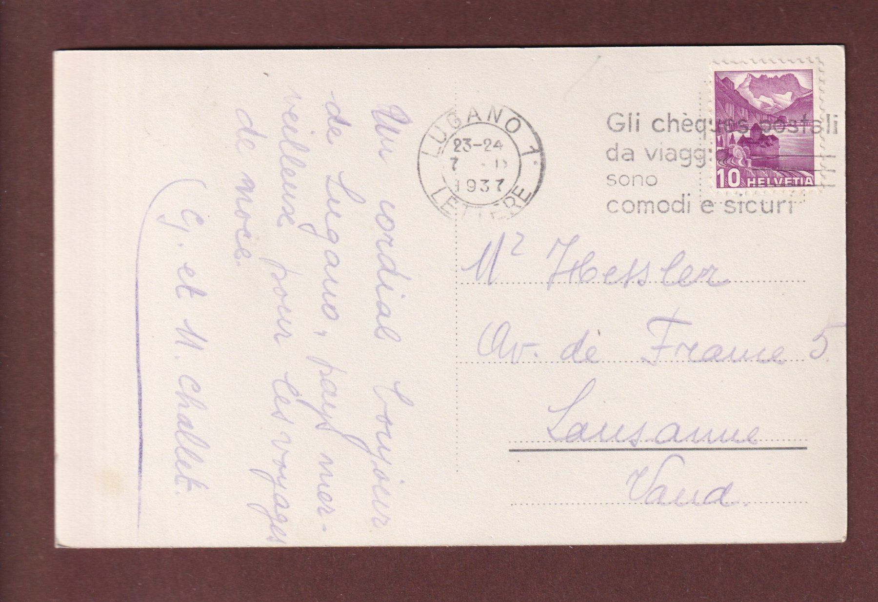 Cartoline postali: LUGANO - Monte Brè - Boglia - 1937 – Usato da Pully venduto da nicecards 1