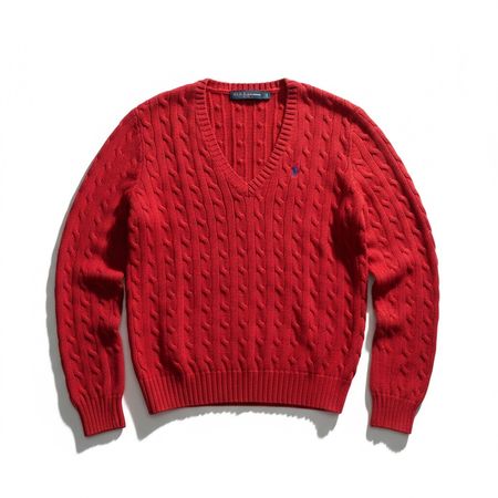 Pull en maille Torsadé Ralph rouge Lauren Col V - XL Femme 8