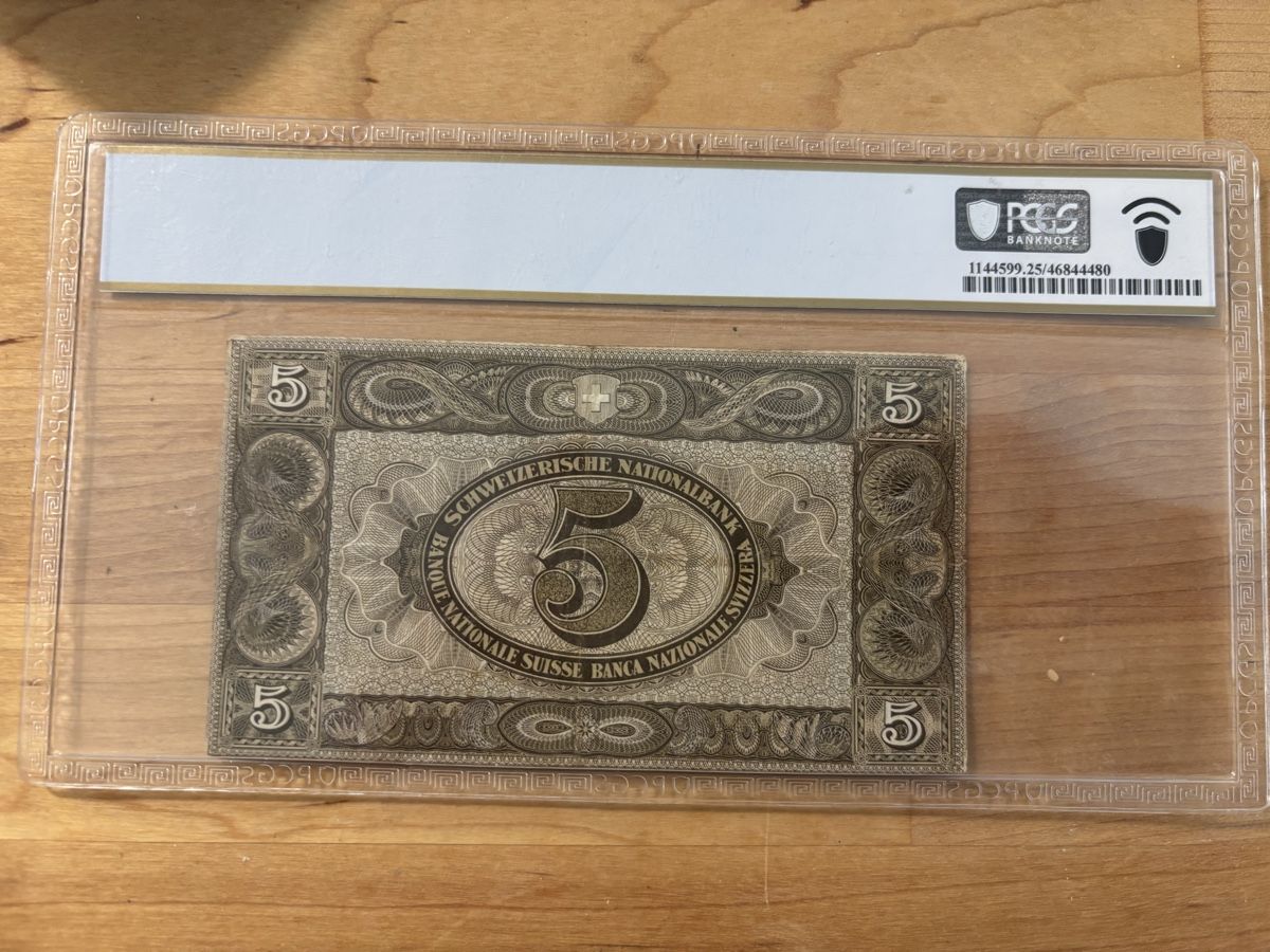 Banconote: Suisse 5 francs 1921 PCGS 25 – Usato da Le landeron venduto da santa_99 1