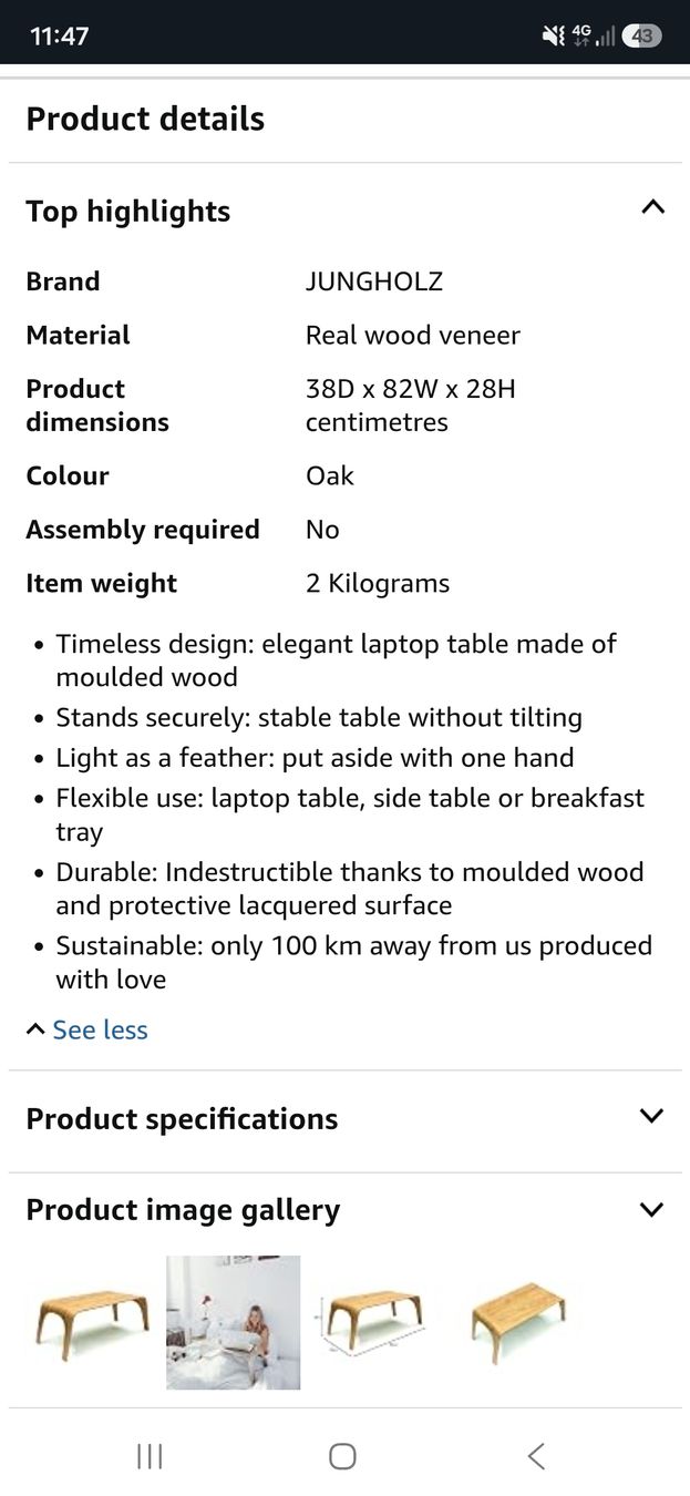 Tables: Design Laptoptisch Betttisch Jungholz Eiche – D'occasion à Zürich par pc2_tc9c 4