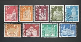 1960 Baudenkmäler 60 Rp - 200 Rp weisses Papier ʘ 364-372