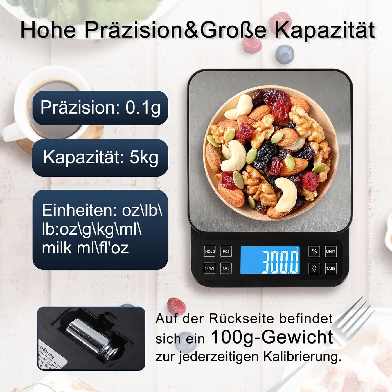Bilance da cucina: 0.1g/5kg Große Digitale Küchenwaage mit% Prozentfunktion – Nuovo (secondo la descrizione) da Thun venduto da coverall 6