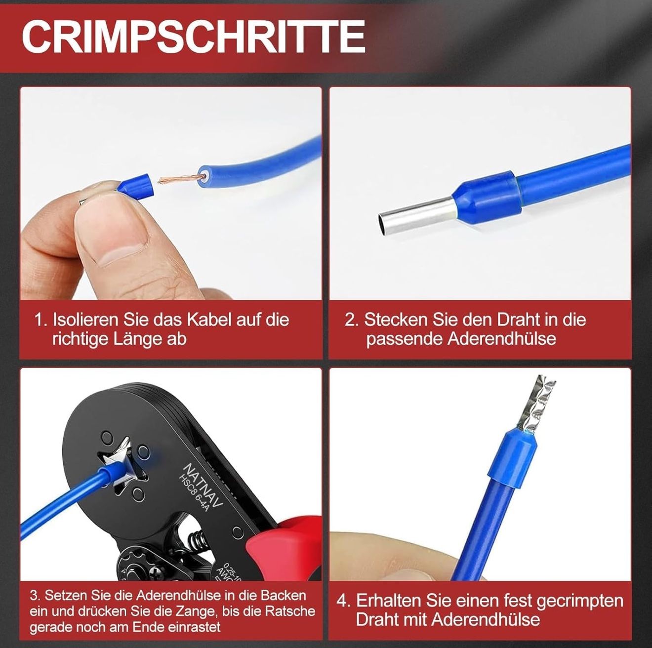Alle Werkzeuge: Vierkant Crimpzange mit 1300 Aderendhülsen in Sortimentsbox – Neu und originalverpackt aus Fislisbach von IboTrade 4