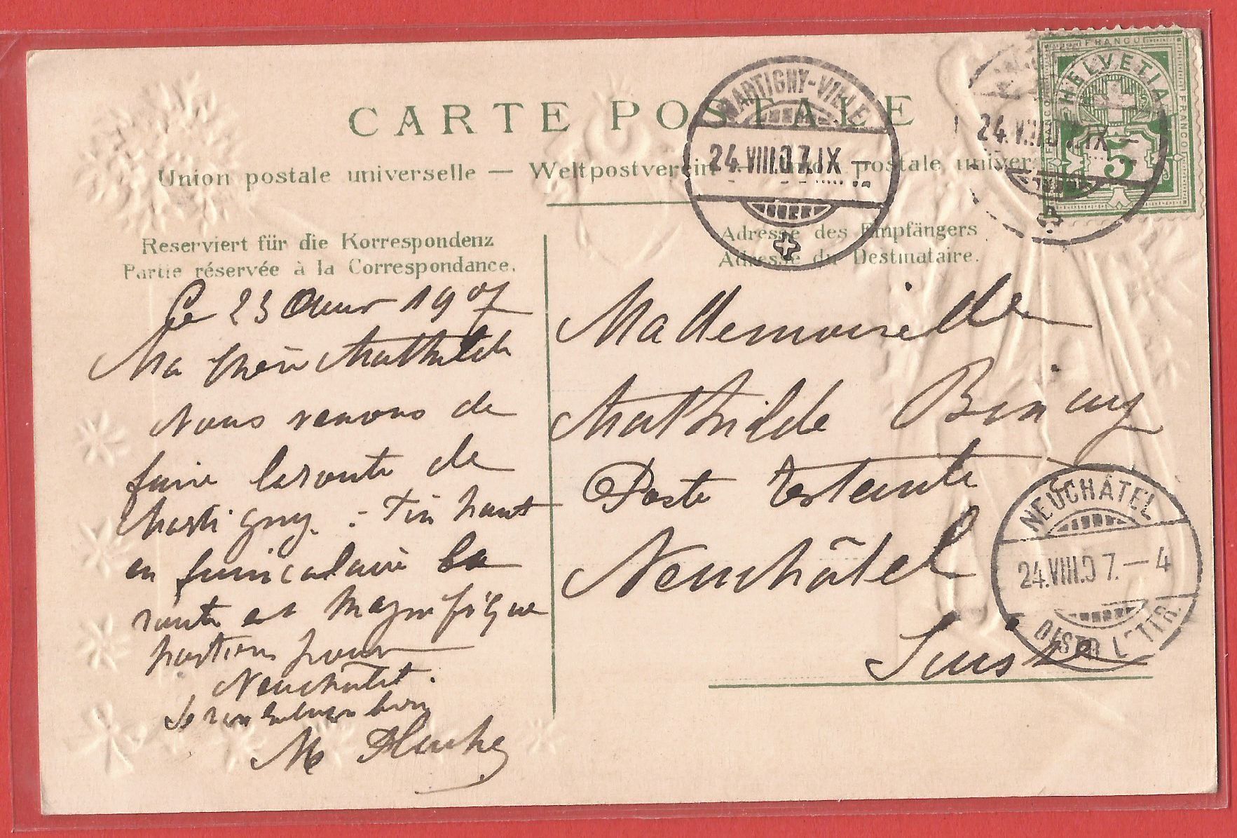 Cartes postales: Martigny - Prägekarte 1907 – D'occasion à Fislisbach par Porano 1