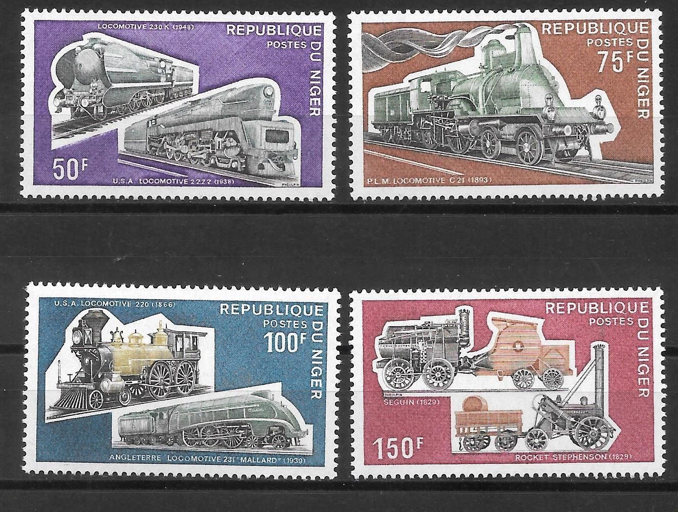 Tutti i francobolli: Niger Serie 426 - 429 Eisenbahn ** 24.5.1974 – Nuovo (secondo la descrizione) da Olten venduto da clotaldi