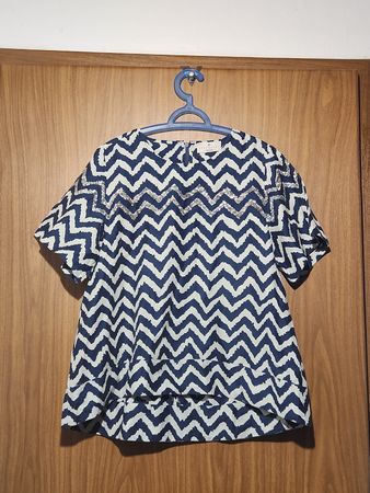 Haut Essentiel Antwerp motif zigzag bleu blanc sequins M/L