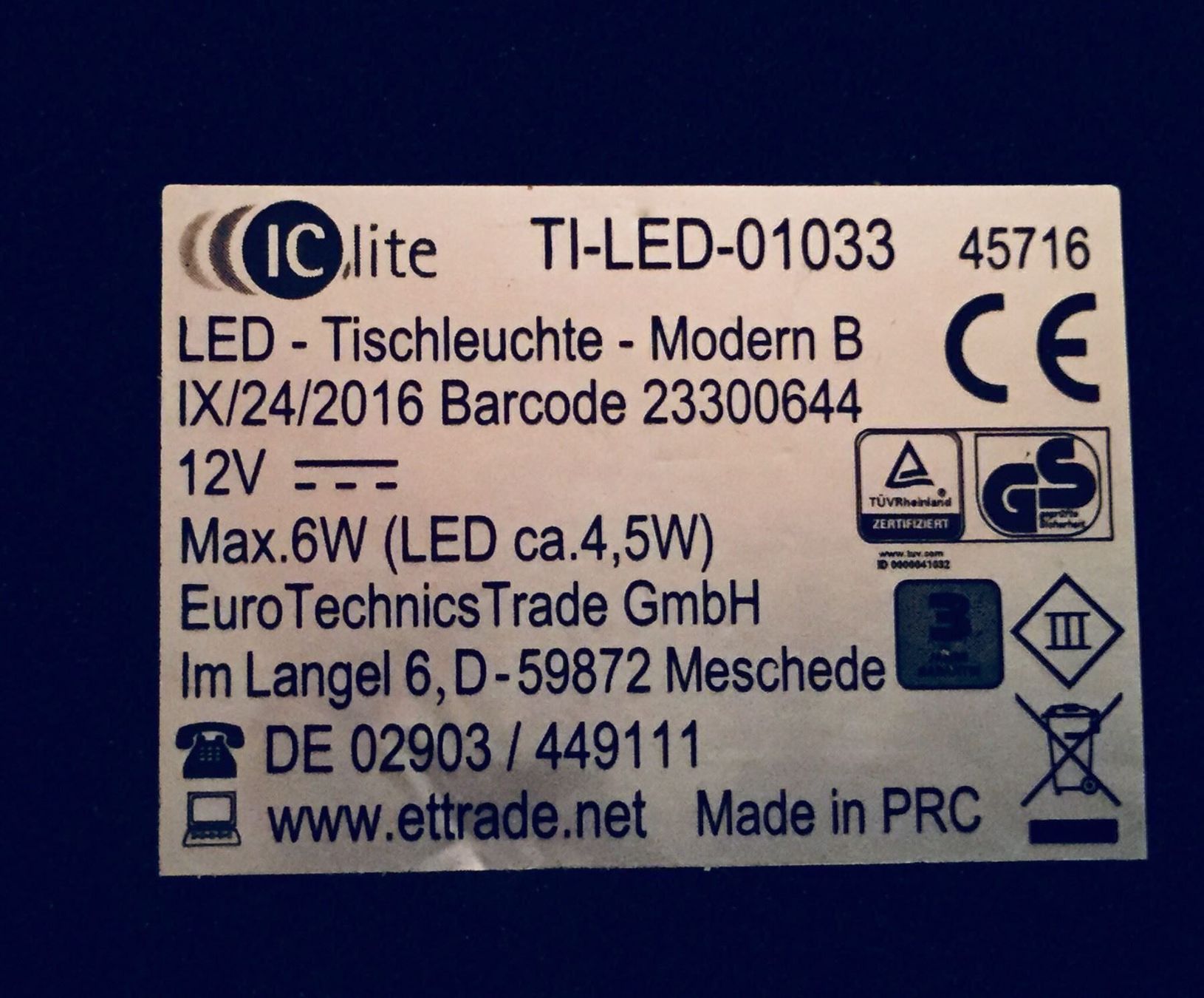 Lampade: LED Tischleuchte IC lite TI 01033 – Usato da Gerlikon venduto da jabadabadu 1