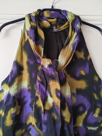 Elégante et originale robe d'été en soie violette et jaune L
