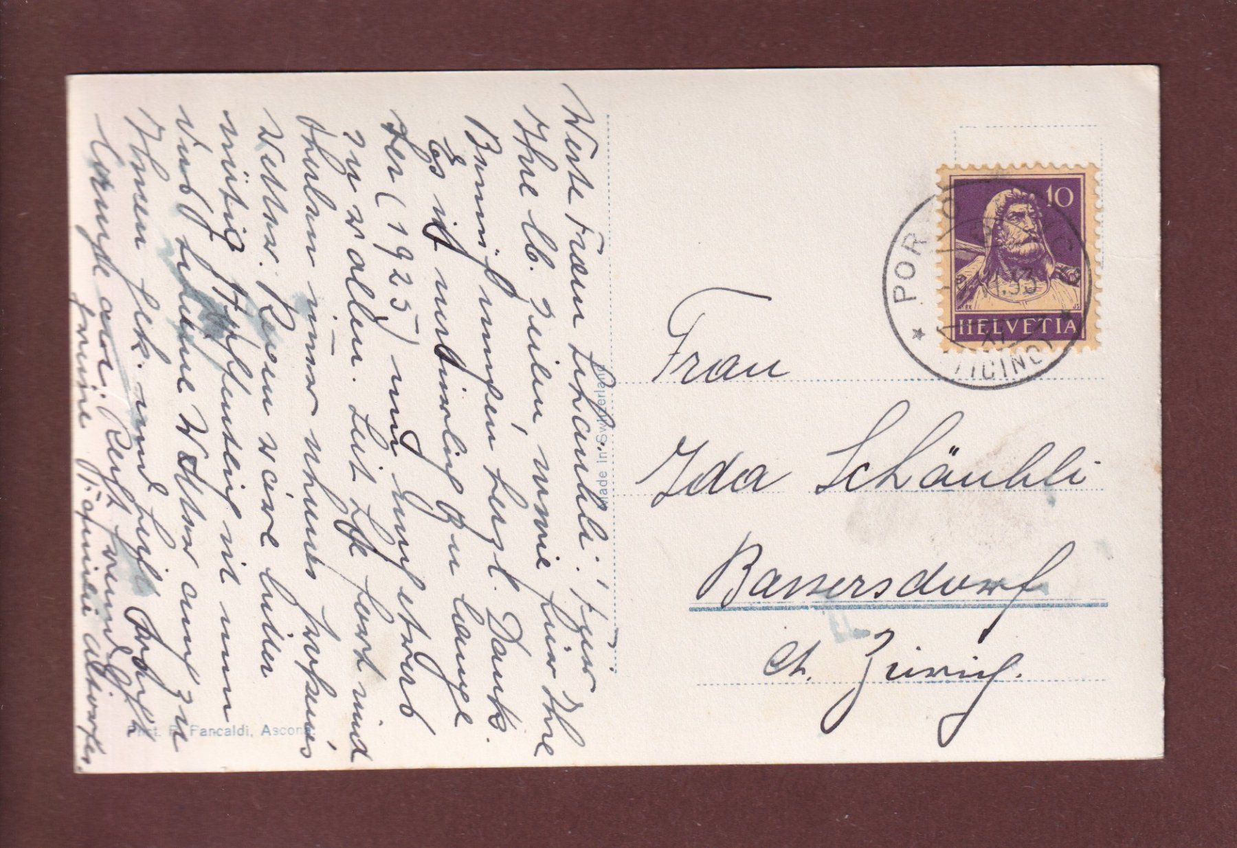 Ansichtskarten: RONCO - 1933 // pli // – Gebraucht aus Pully von nicecards 1