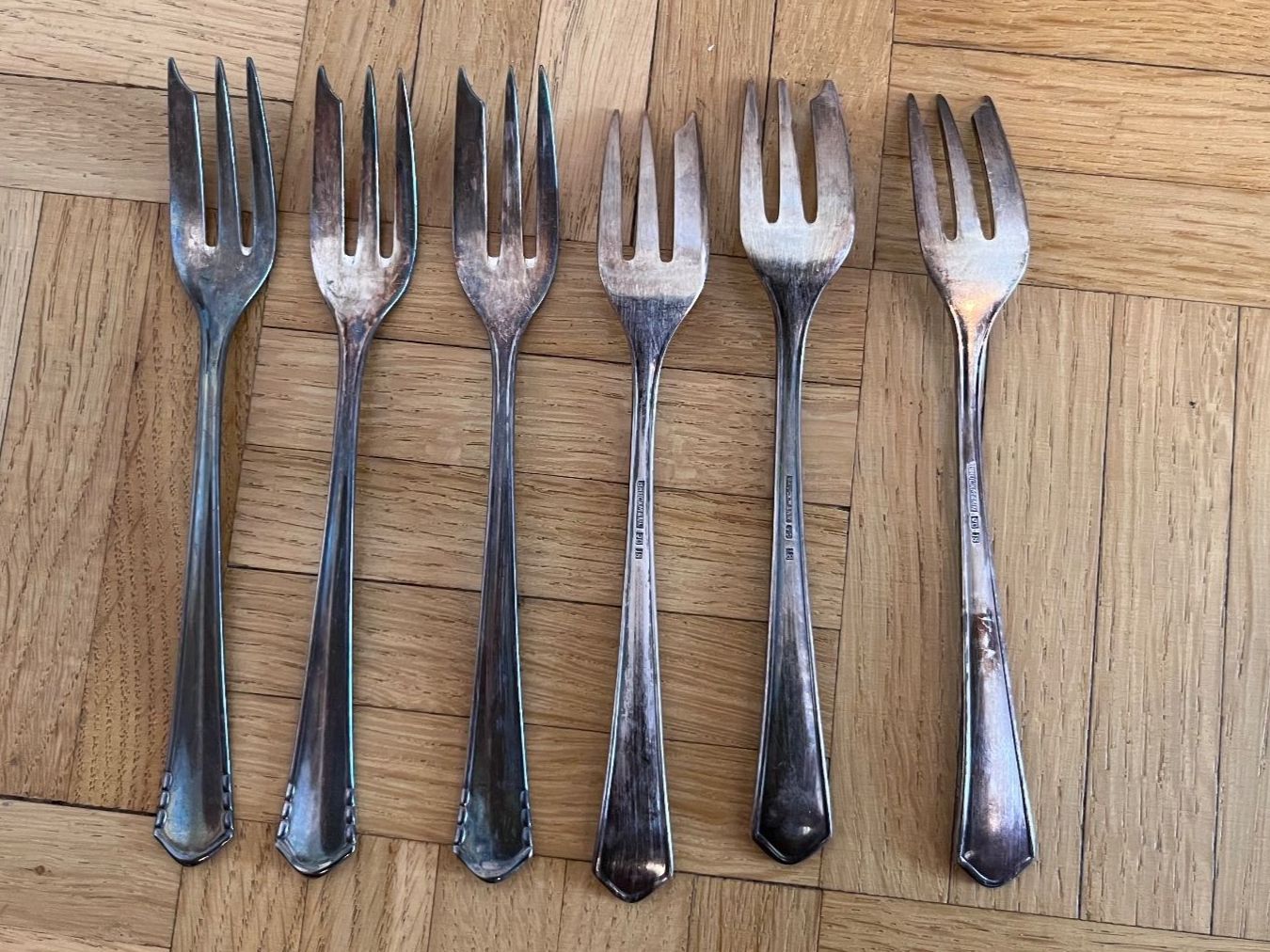 Forchette: 6er Set Kuchen Gabeln versilbert, antik – Usato da Birsfelden venduto da thomey58