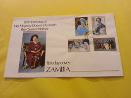 Pli premier jour Zambie 85 ans Reine Mère bon état