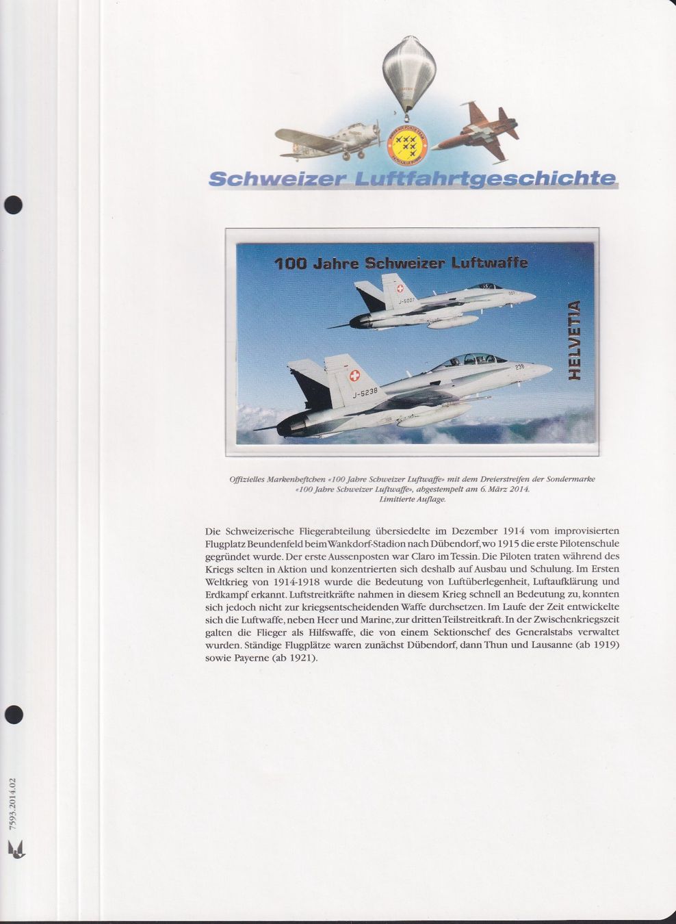 Tutti i francobolli: 2014, Markenheft "Schweizer Luftwaffe" +Nr.1493, limitiert! – Usato da Sursee venduto da Luzernerraute 3