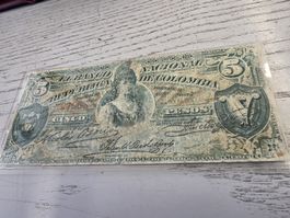 5 Pesos Kolumbien Banknoten 1930 guter Zustand