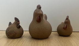 Deko-Hühner 3er-Set Keramik braun/grau, guter Zustand