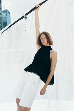Pleated High Collar Top Zara XS/34