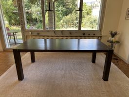 Esstisch dunkelbraun Holz mit Metallkanten 180cm