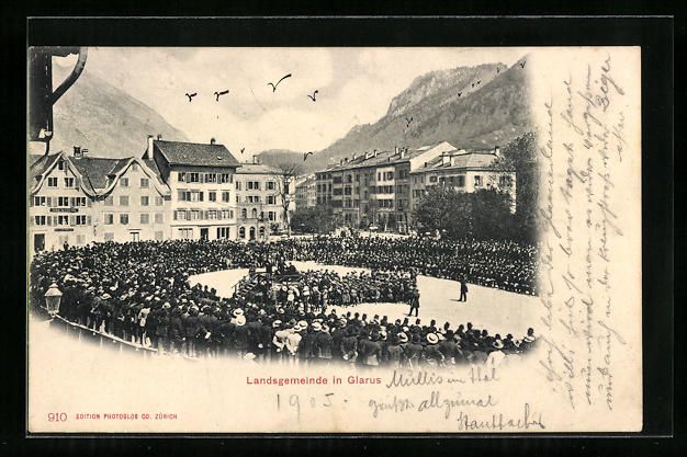 Cartoline postali: Glarus, Landsgemeinde, Ansicht aus der V – Usato da Berlin venduto da bartko-reher