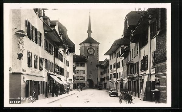 Cartoline postali: Mellingen, Strassenpartie mit Milchcentr – Usato da Berlin venduto da bartko-reher