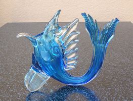 Dekorativer grosser Murano Glas Fisch als Vase blau Vintage!