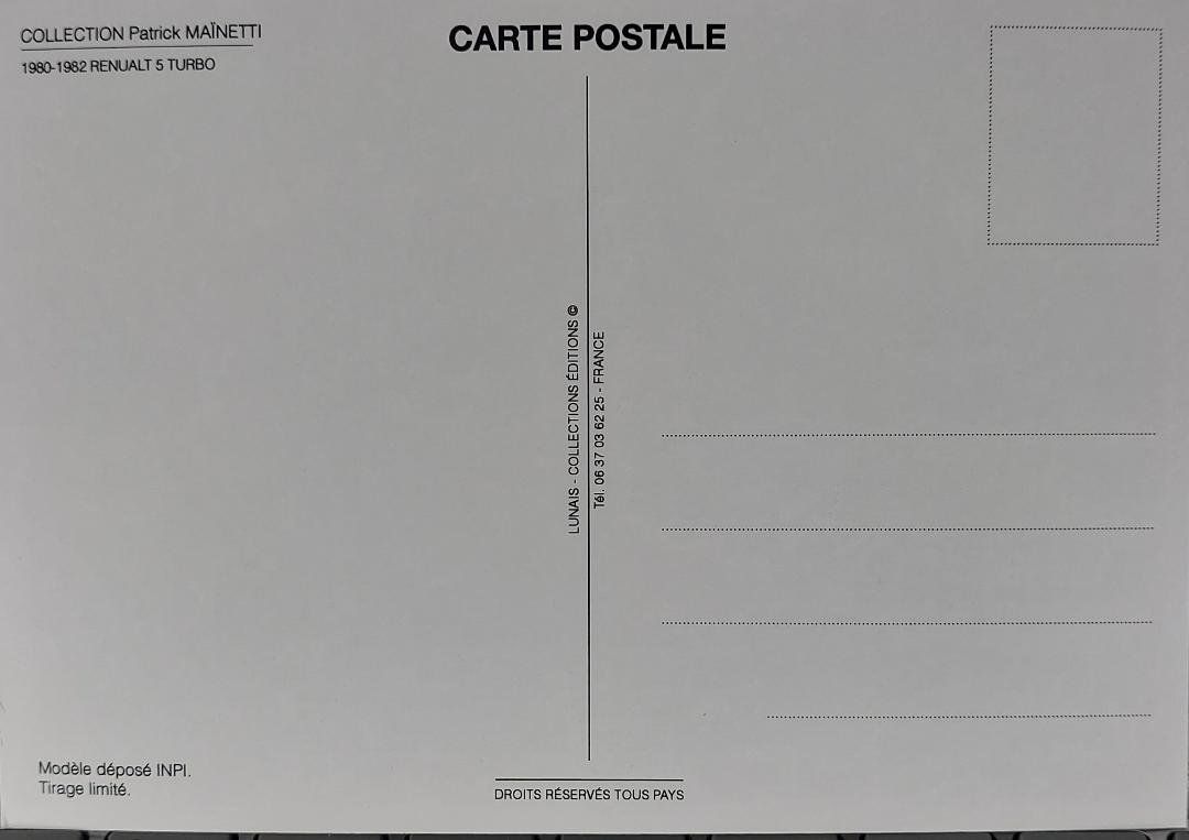 Cartoline postali: RENAULT 5 TURBO - Année 1980-1982 – Nuovo (secondo la descrizione) da Delémont venduto da Domdom1 1
