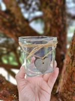 Windlicht / Teelicht Glas mit Holz-Herz ,Landhaus