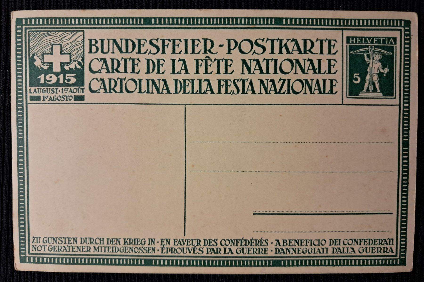 Cartoline postali: BUNDESFEIER-POSTKARTE - 1 AUGUST 1915 – Usato da Ponto Valentino venduto da giorgia06 1