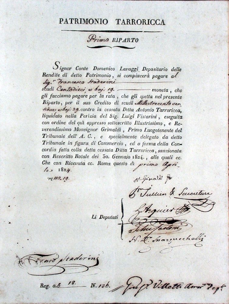 Documenti: Patrimonio Tarrorica, Roma - 1824 – Usato da Solothurn venduto da Sgasche