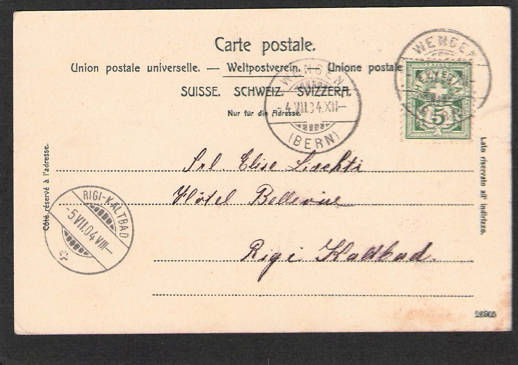 Cartoline postali: AK/BE Wengen,Hotel Pens. Waldrand , 1904 – Usato da Reichenburg venduto da Pipo-67 1