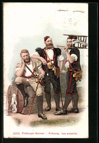 Cartoline postali: Freiburger Sennen in Tracht mit Tabakspf – Usato da Berlin venduto da bartko-reher