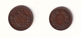 Schweiz 2 Rappen 1907 fast ungebraucht - seltener Jahrgang!