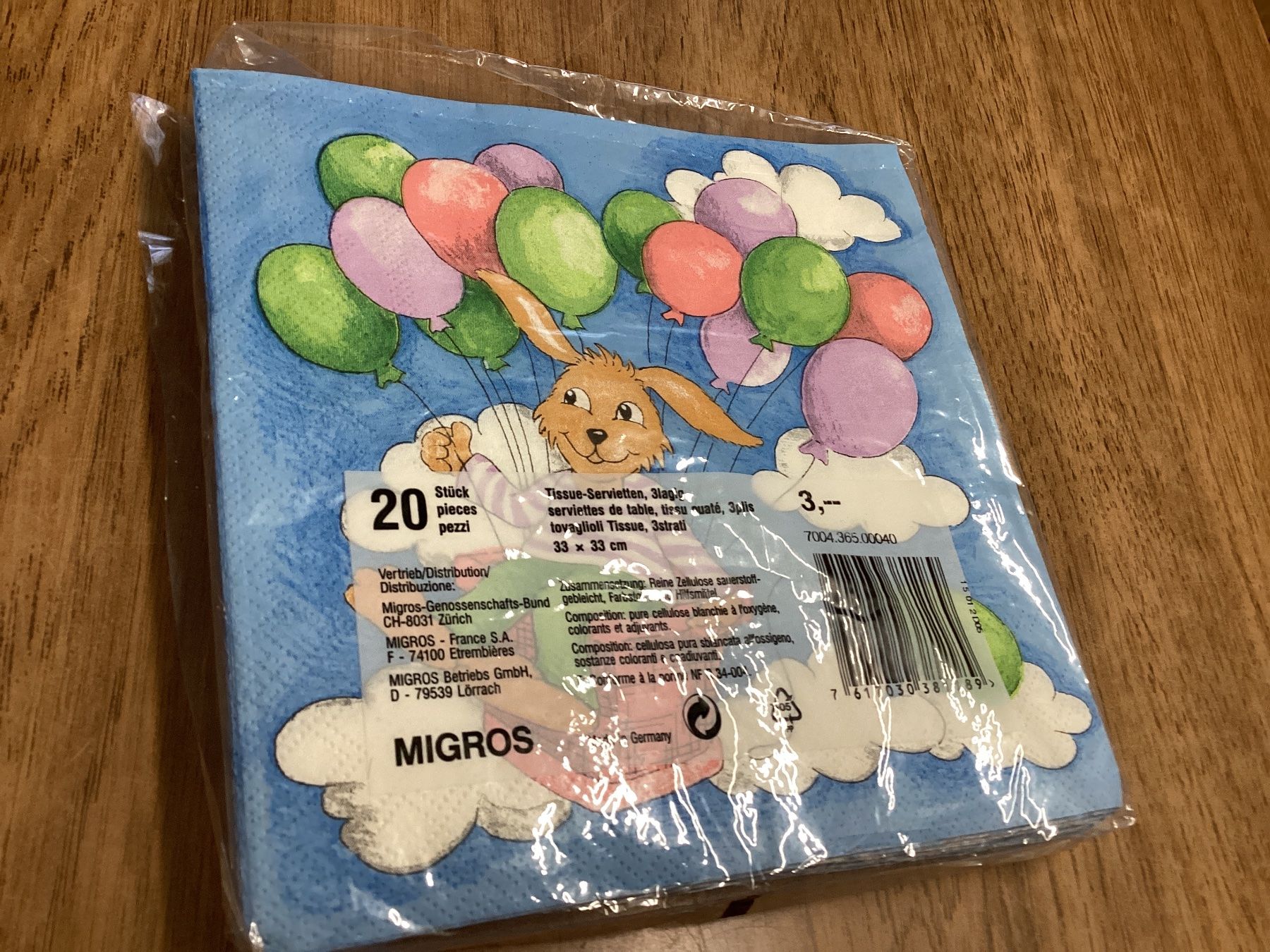 Migros Tovaglioli: 15Servietten mit Hasenmotiv, Ostern, – Usato da Lyss venduto da Nigudasschaf 1
