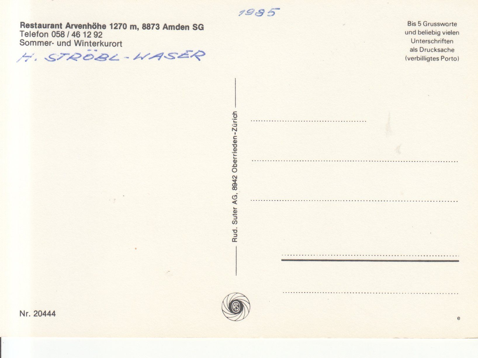 Ansichtskarten: Amden Arvenhöhe 1985 – Gebraucht aus Bürglen TG von StampGraf 1
