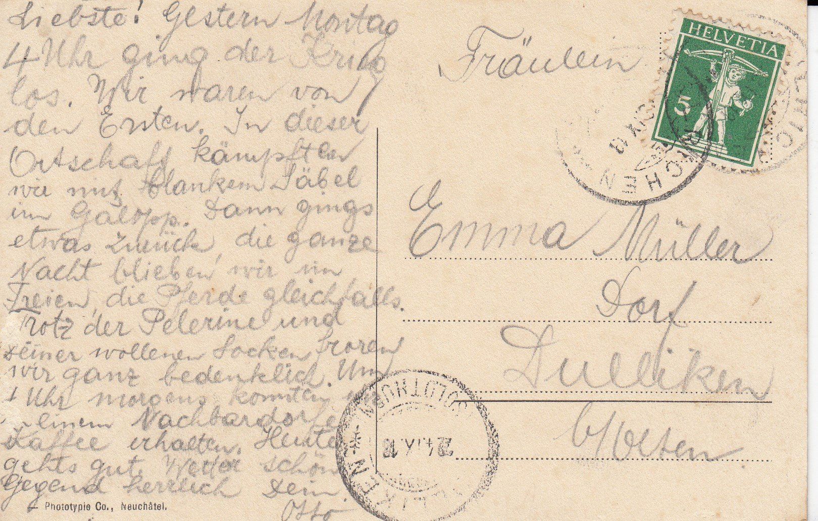 Cartoline postali: Ulrichen  VS       um 1 9 1 8 – Usato da Brig venduto da Valcards54 1