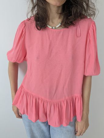 Damen Bluse Pink Grösse M/L Viskose mit Rüschensaum