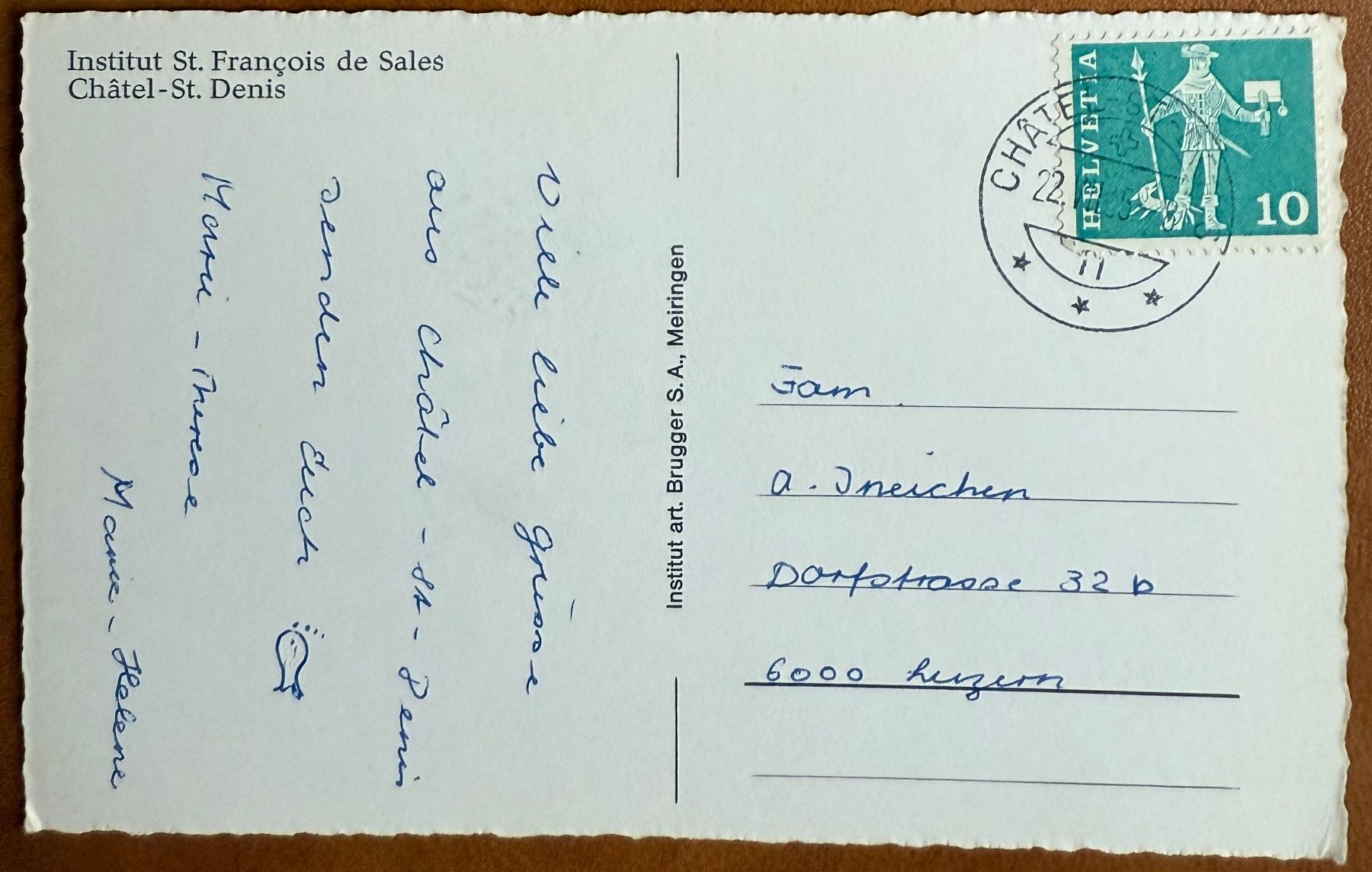 Ansichtskarten: Châtel St. Denis - Institut St. François de Sales 1965 – Gebraucht aus Lutry von Ediego 1
