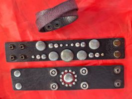3 Stück Vintage HD Lederarmbänder mit Druckknopf signiert