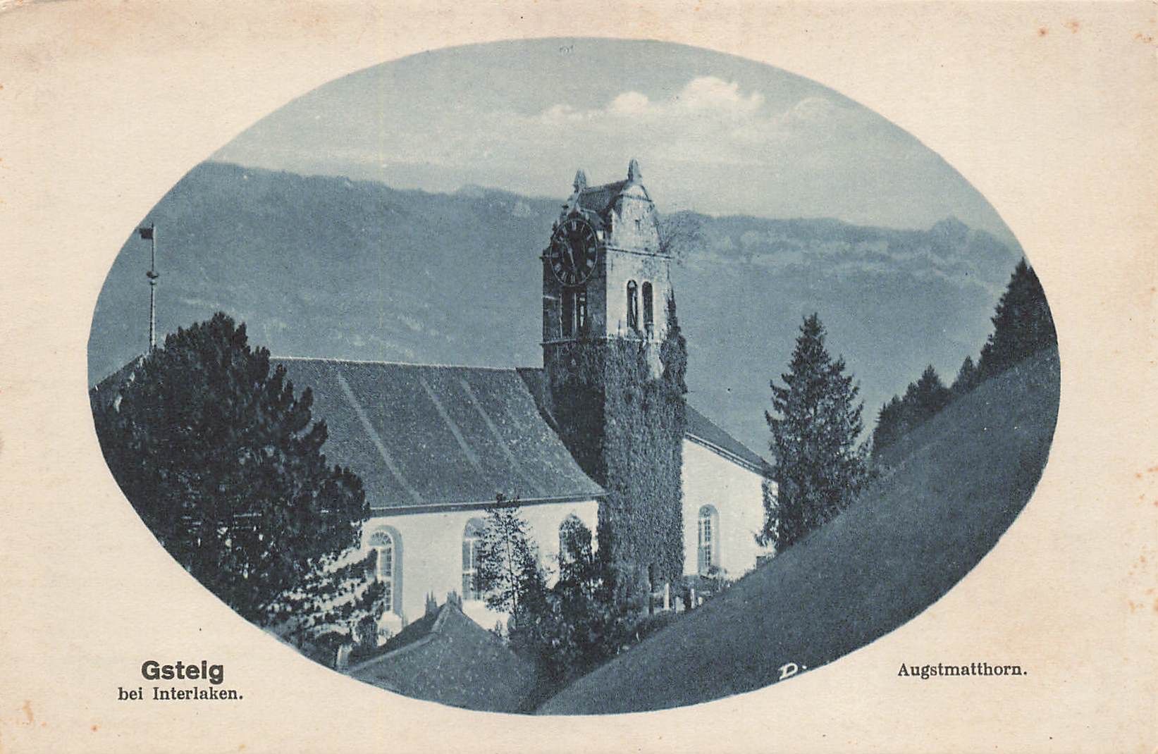 Cartoline postali: Gsteig bei Interlaken (BE) Pfarrkirche mit Efeubewachsenem – Usato da Biasca venduto da Blenio71
