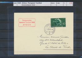 1949 Arbon, "Thurgauer Turnfest", Automobilpost, Karte