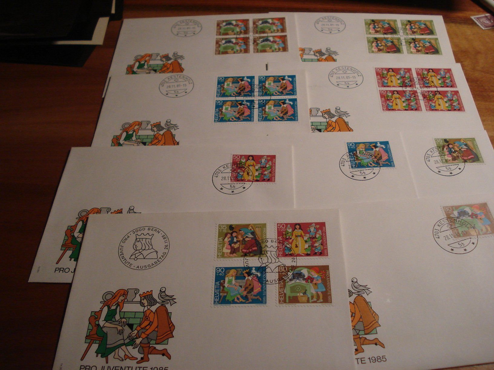 Alle Briefmarken: Pro Juventute 1985, FDC Satz + Briefe Einzel + 4erblock – Gebraucht aus Niederwil AG von morostahu 1