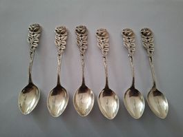 6 antike Silberlöffel Rosenmuster, Jugendstil, Rarität