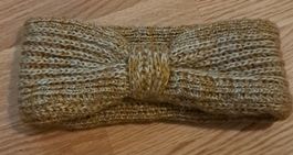 Handgestricktes Stirnband aus Wolle, Senffarben